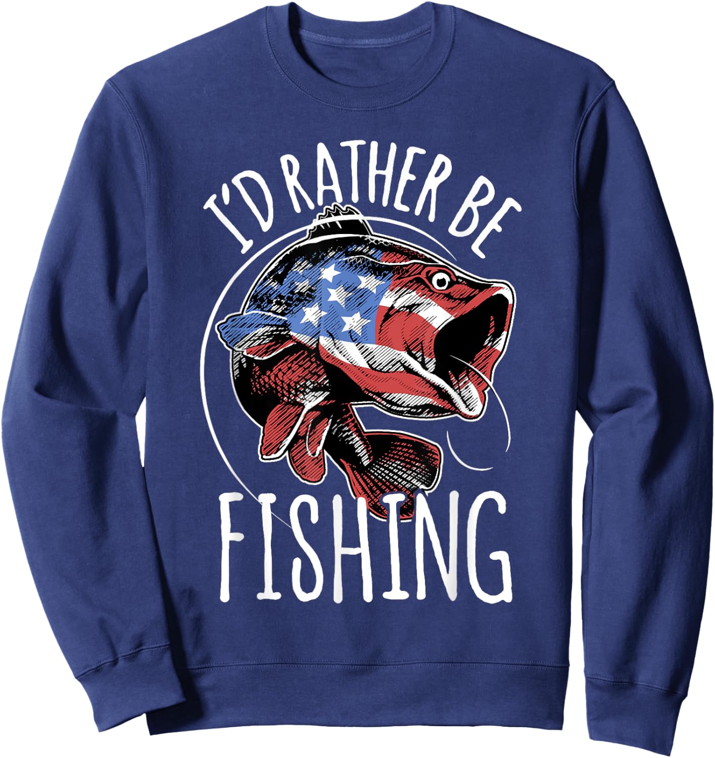 Fishing Shirt USA Flag Fish | I'd Rather Be Fishing Sweatshirt - Sweatshirt | Navy