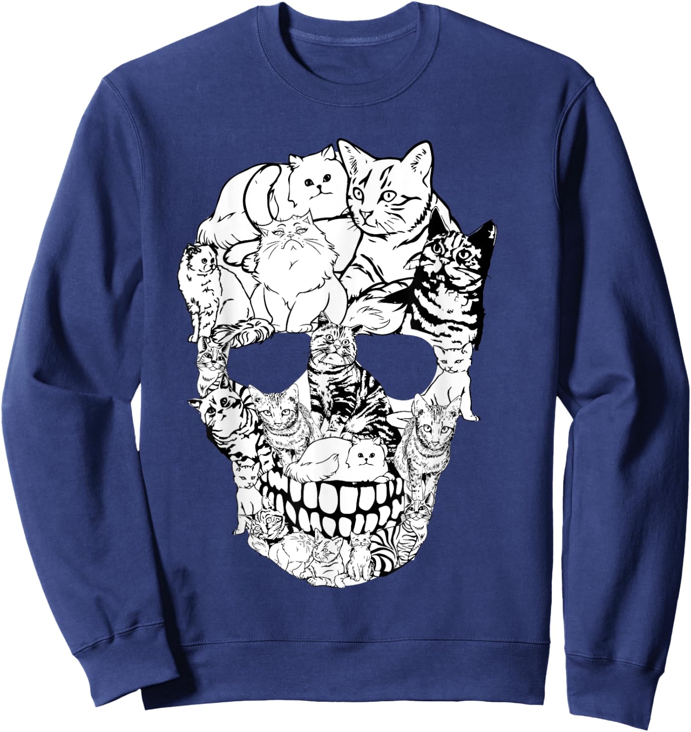 Cat Skull Shirt - Kitty Skeleton Halloween Costume Skull Cat Sweatshirt - Sweatshirt | Navy