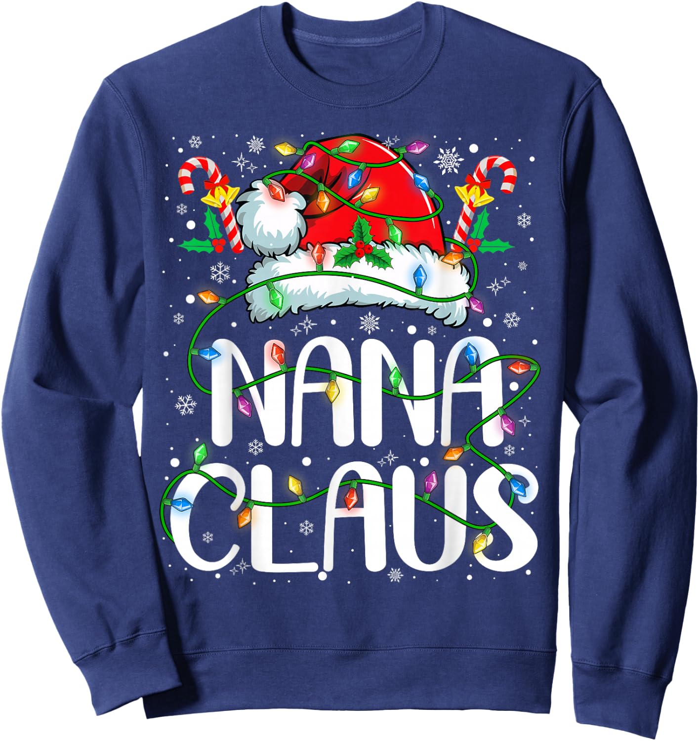 Nana Claus Christmas Lights Pajama Xmas Family Matching Sweatshirt - Sweatshirt | Navy