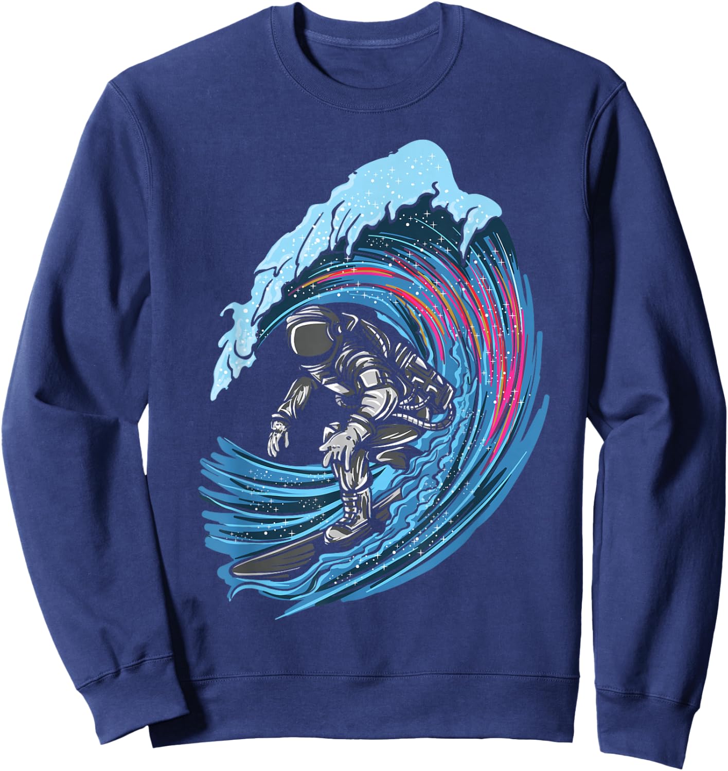 Astronaut in Space Surfer Surfing Beach Artsy Sweatshirt - Sweatshirt | Navy