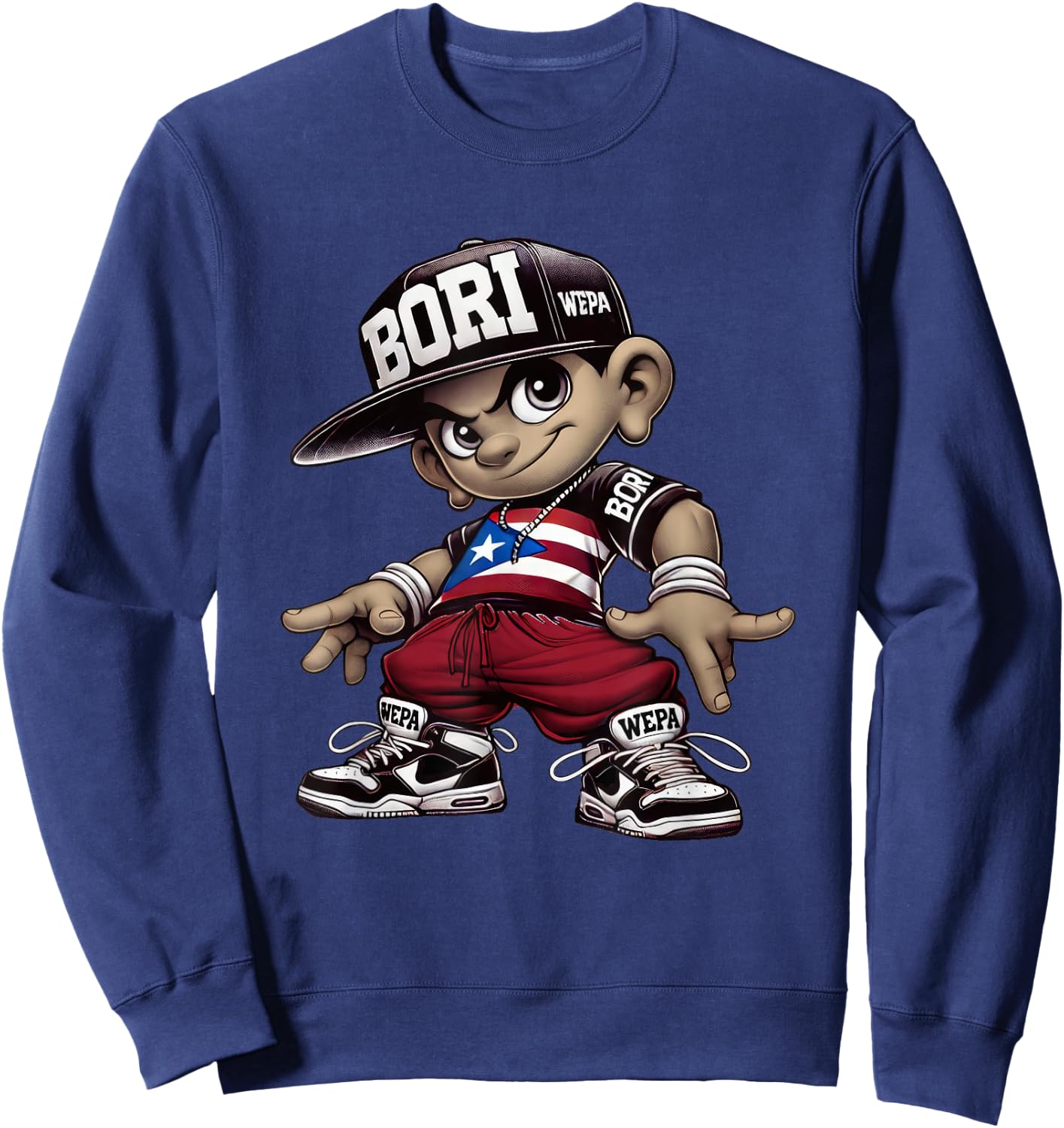 Bori Kid Puerto Rican Flag Boricua Attitude Cute Hip Hop Fun Sweatshirt - Sweatshirt | Navy