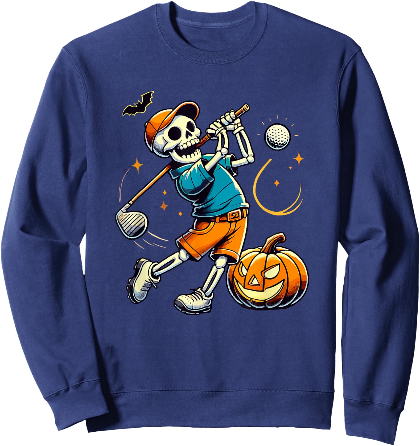 Halloween Skeleton Golf Player Golfing Golfer Pumpkin Sweatshirt - Sweatshirt | Navy