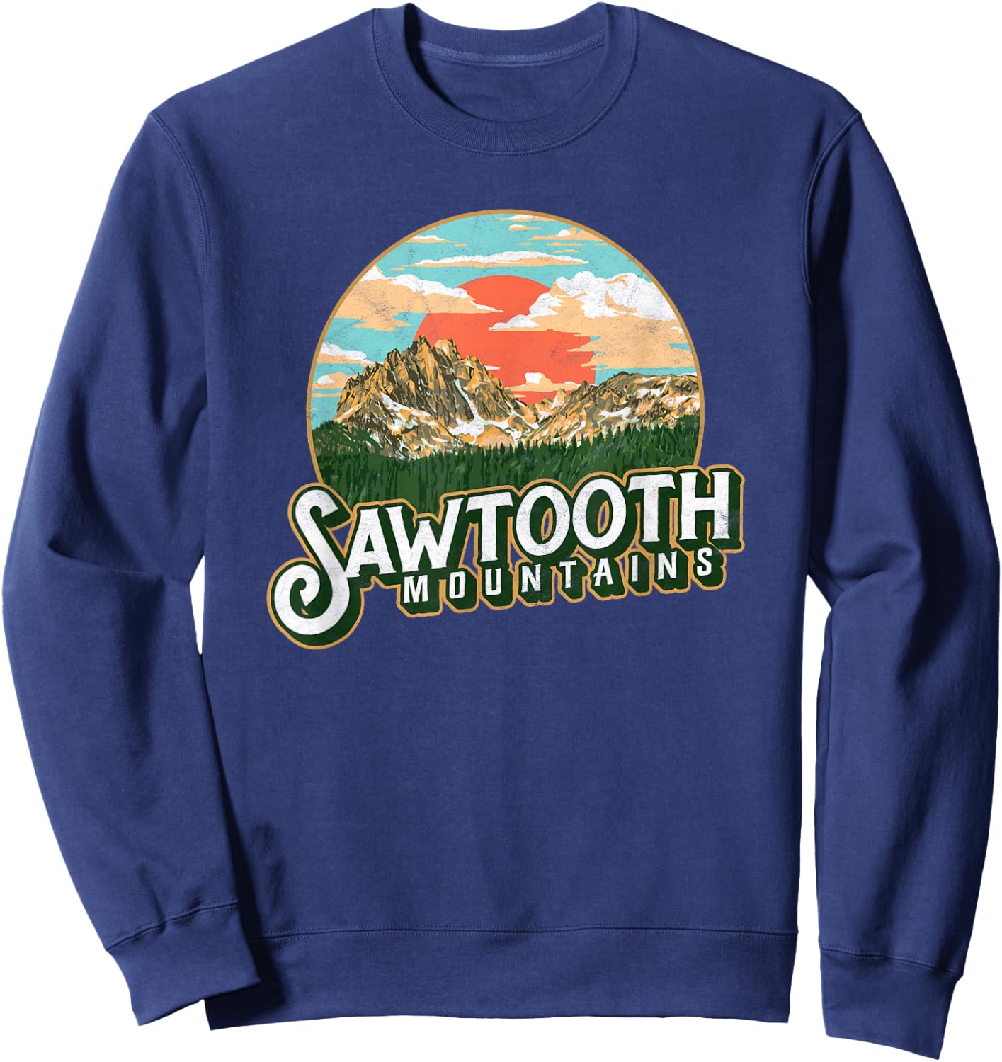 Sawtooth Mountains Idaho Vintage Retro Graphic Sweatshirt - Sweatshirt | Navy