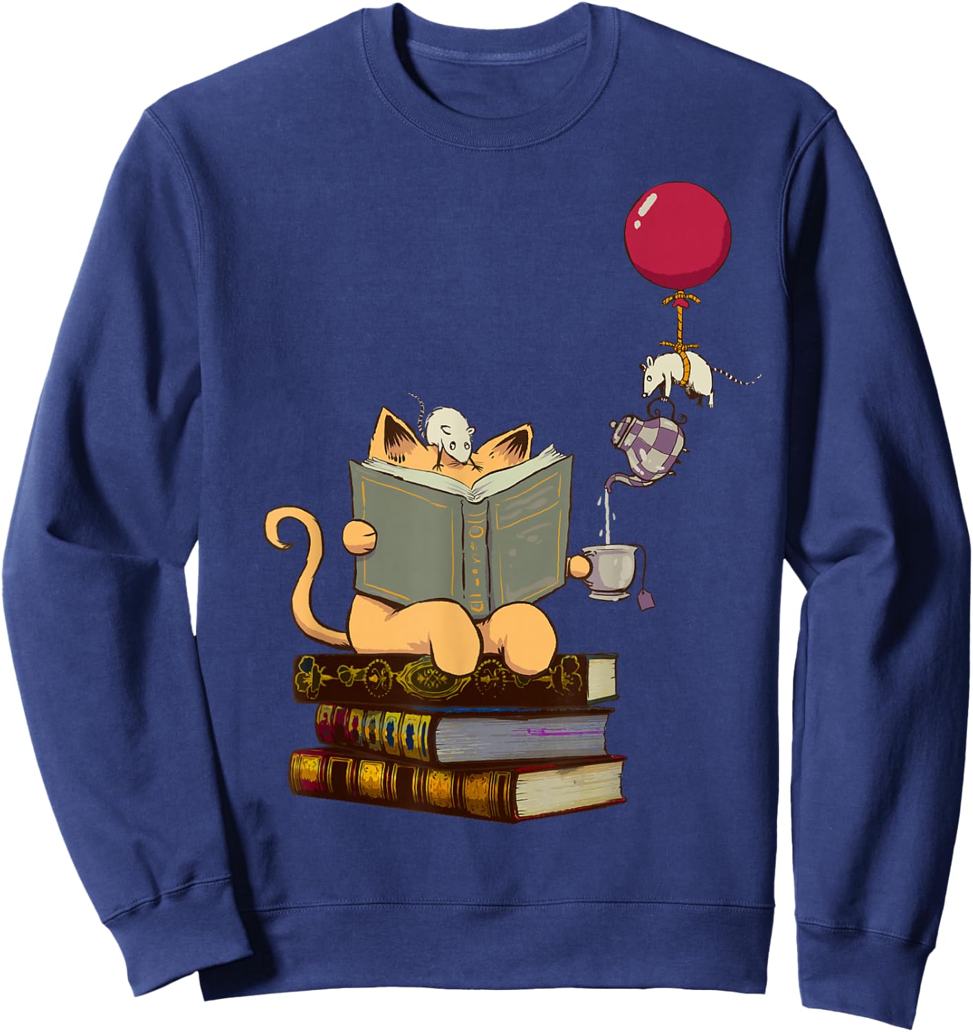 Kittens, Cats, Tea, Books and Balloon Sweatshirt - Sweatshirt | Navy