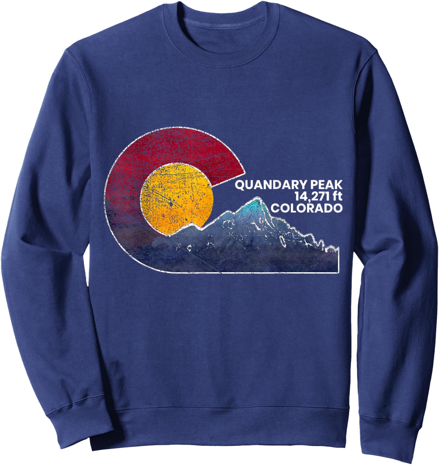 Quandary Peak Colorado Flag Inspired Scenery Sweatshirt - Sweatshirt | Navy