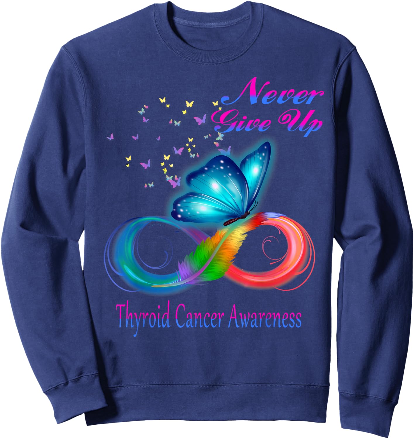 Butterfly Thyroid Cancer Awareness Sweatshirt - Sweatshirt | Navy