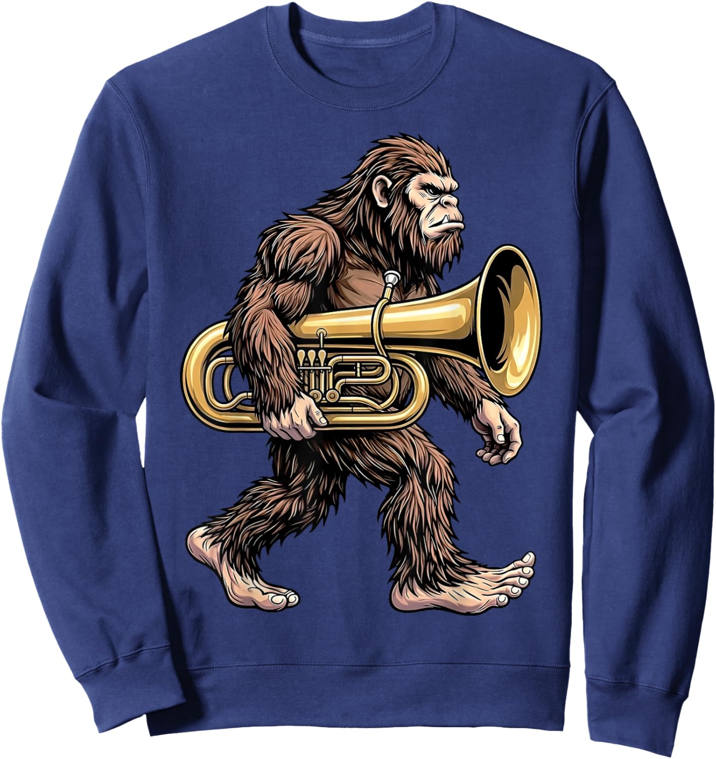 Bigfoot Carrying Tuba Funny Sasquatch Music Lovers Sweatshirt - Sweatshirt | Navy