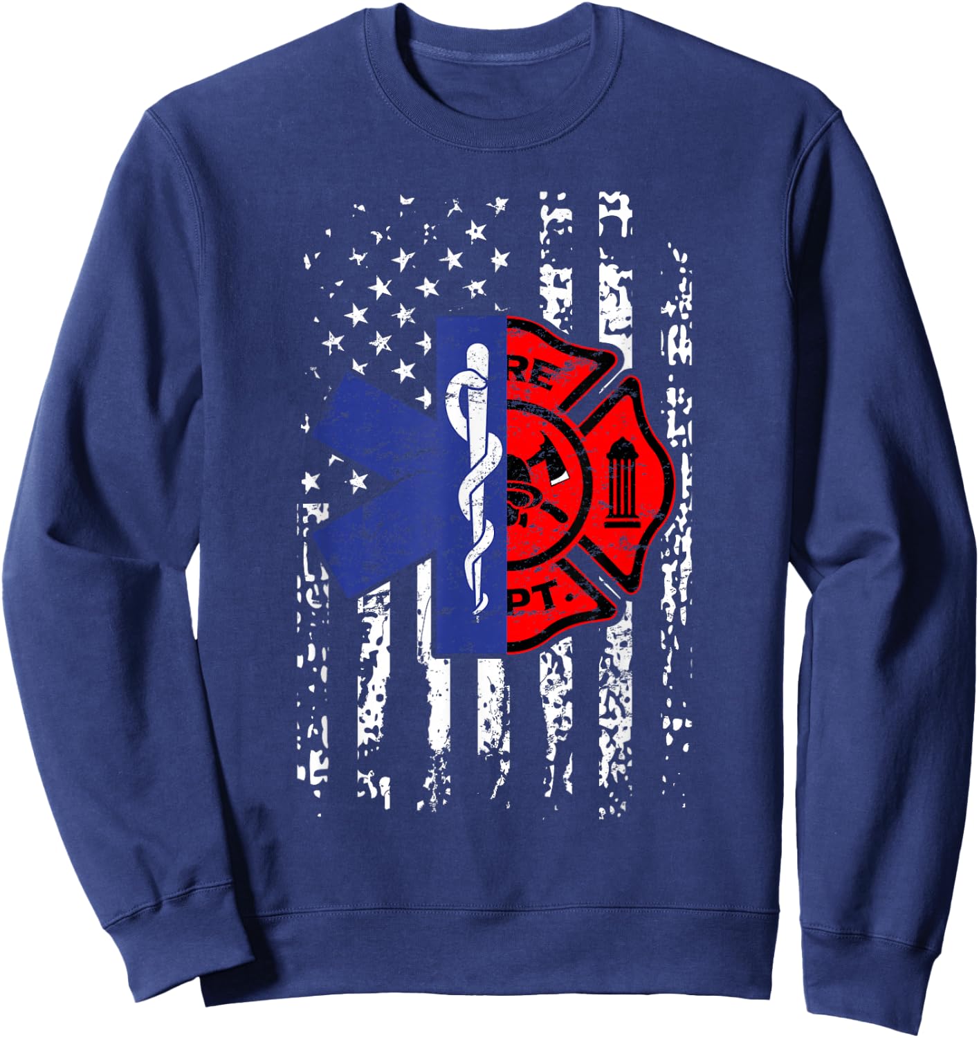 EMT Firefighter Firefighter EMT American Flag Gift Sweatshirt - Sweatshirt | Navy
