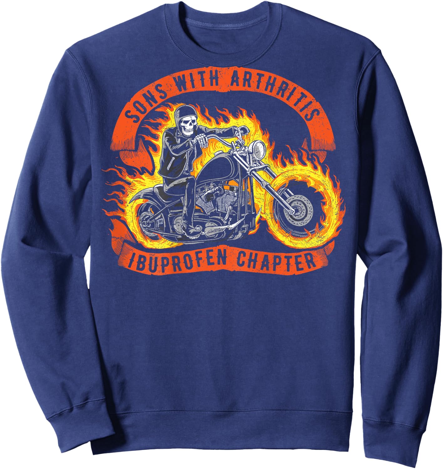 Sons with Arthritis Ibuprofen Chapter Skeleton on Back Sweatshirt - Sweatshirt | Navy
