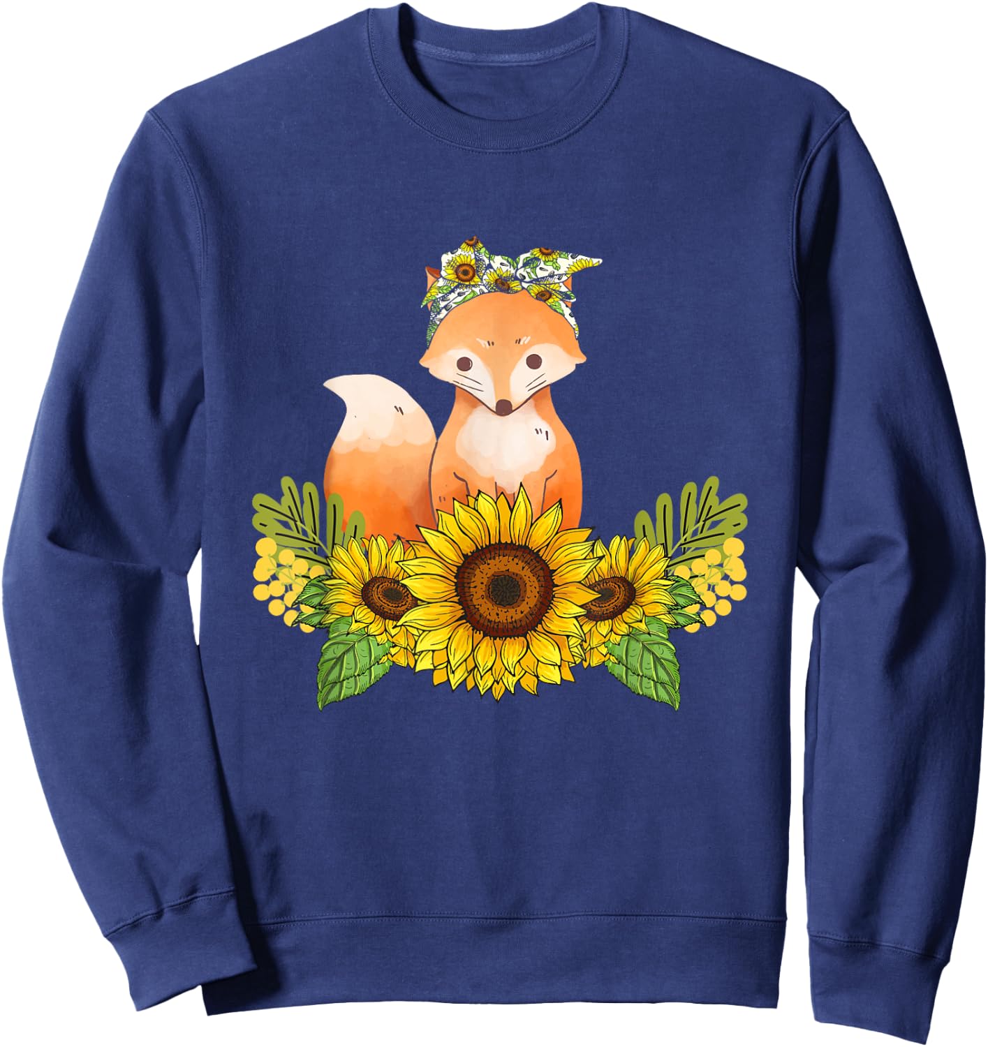 Fox Sunflower Shirt Fox Lover Animals Outfit Dog Owner Women Kids Sweatshirt - Sweatshirt | Navy