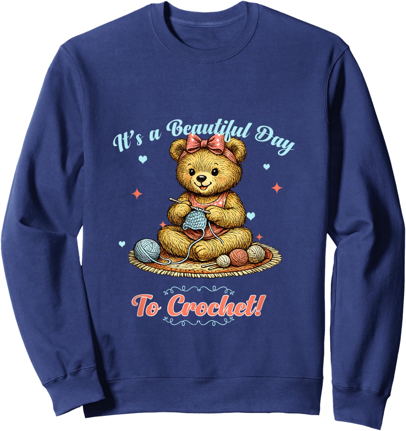 Cute Vintage Bear Crochet Hobby Crafting Storybook Graphic Sweatshirt - Sweatshirt | Navy