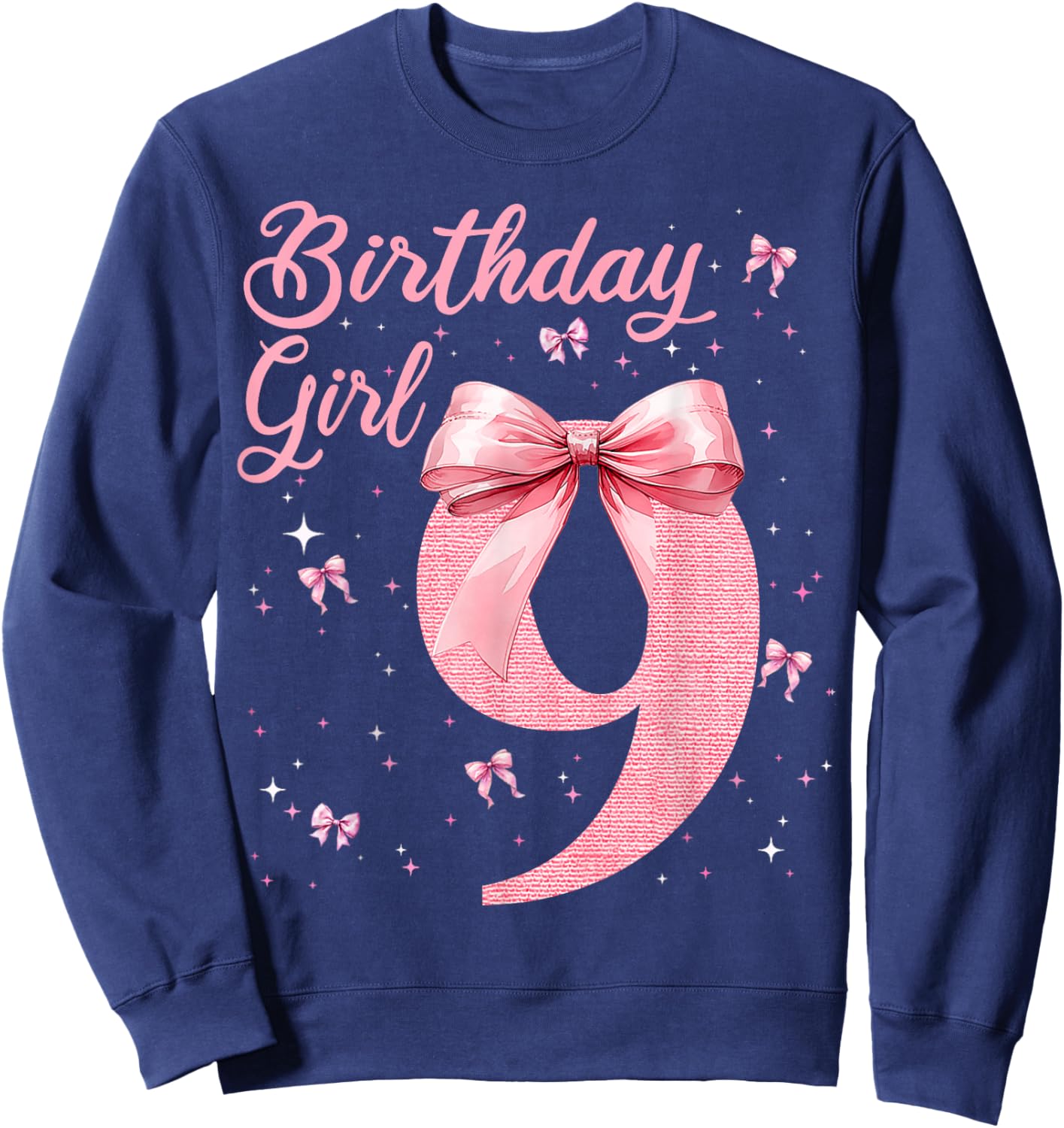 Kids 9th Birthday Girl Coquette Bow Theme 9 Year Old Girls Sweatshirt - Sweatshirt | Navy