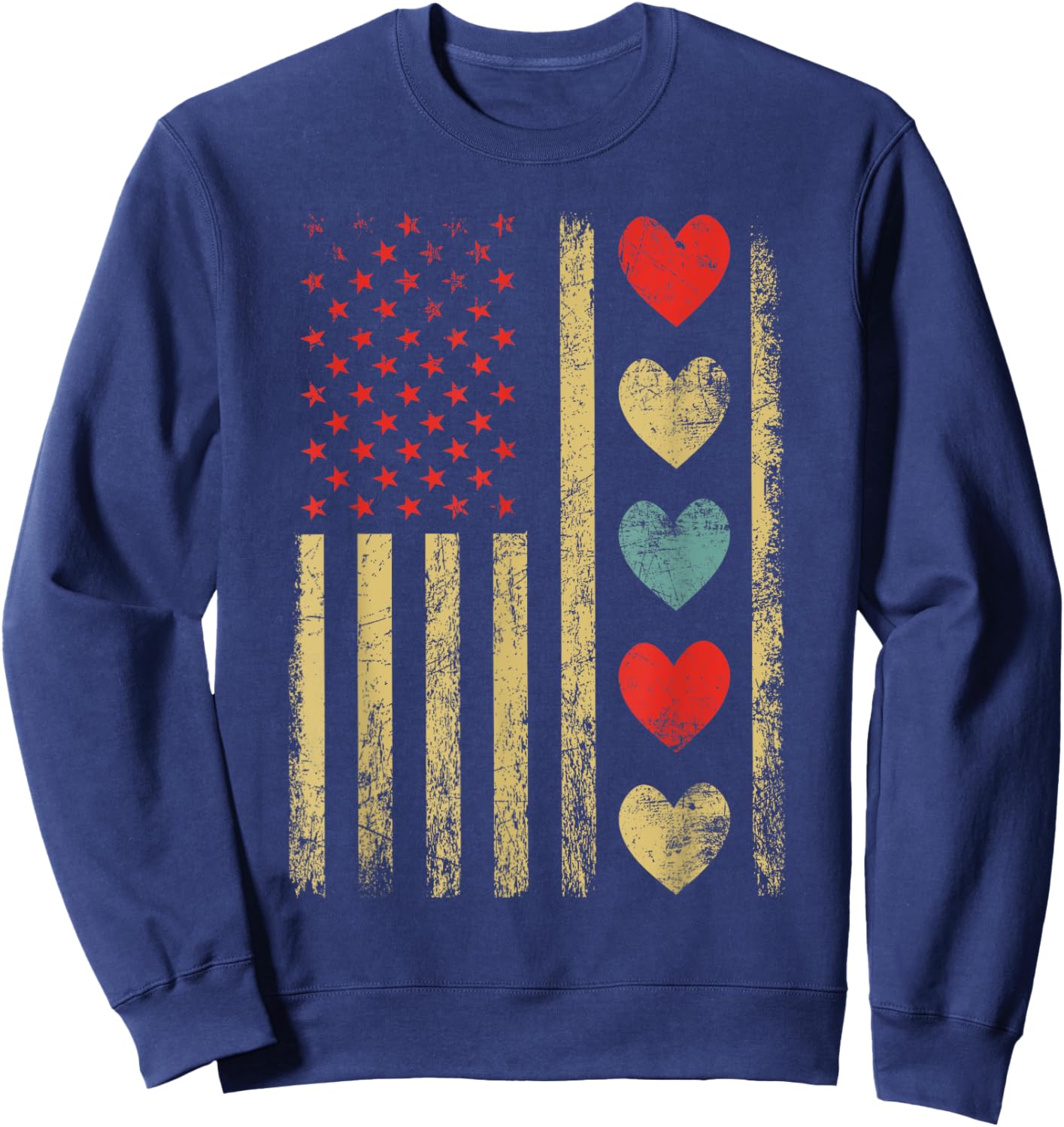 Vintage Hearts Cool Retro Flag USA Valentines Day Sweatshirt - Sweatshirt | Navy