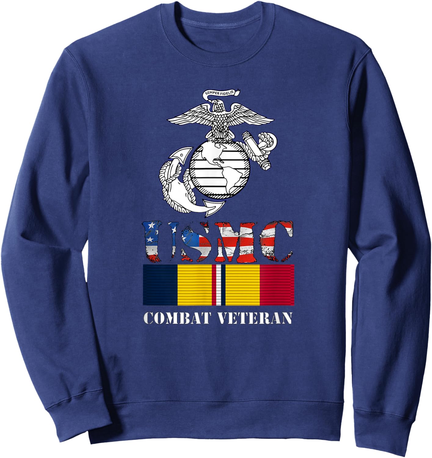 American Flag Combat Action Ribbon Vet Sweatshirt - Sweatshirt | Navy