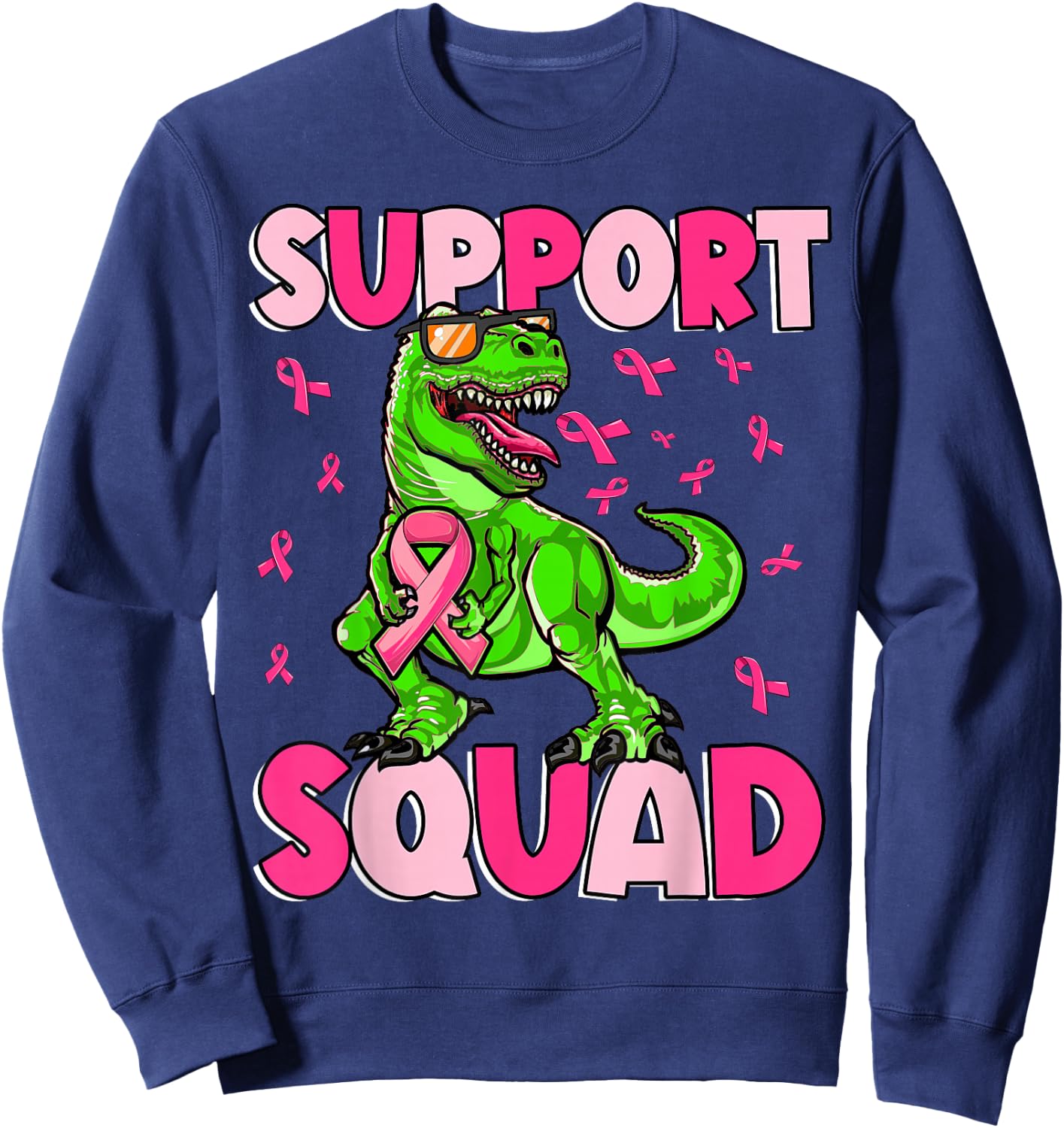 Dinosaur Breast Cancer Support Squad Pink Ribbon Boys Kids Sweatshirt - Sweatshirt | Navy