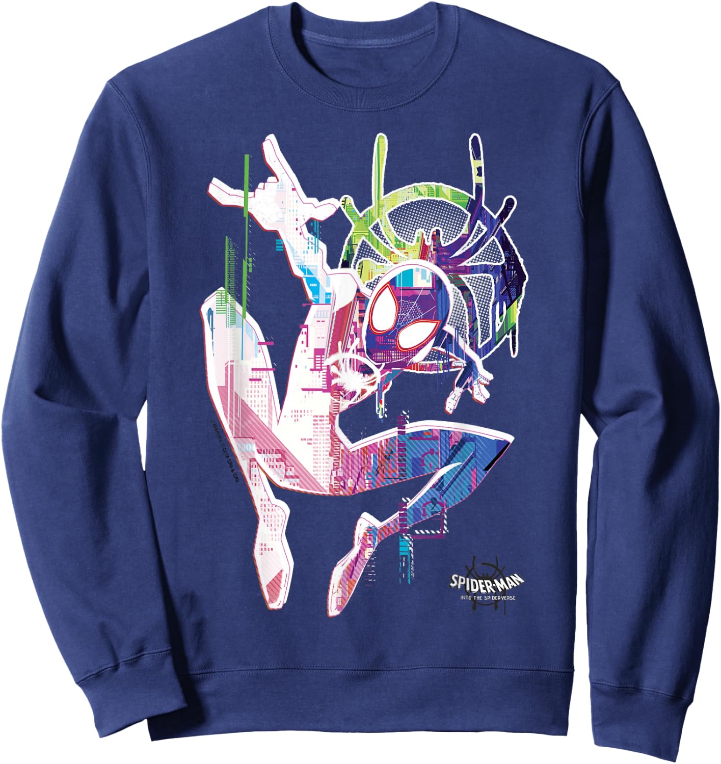 Marvel Spider-Man Spiderverse Watercolor Spidey Pose Sweatshirt - Sweatshirt | Navy