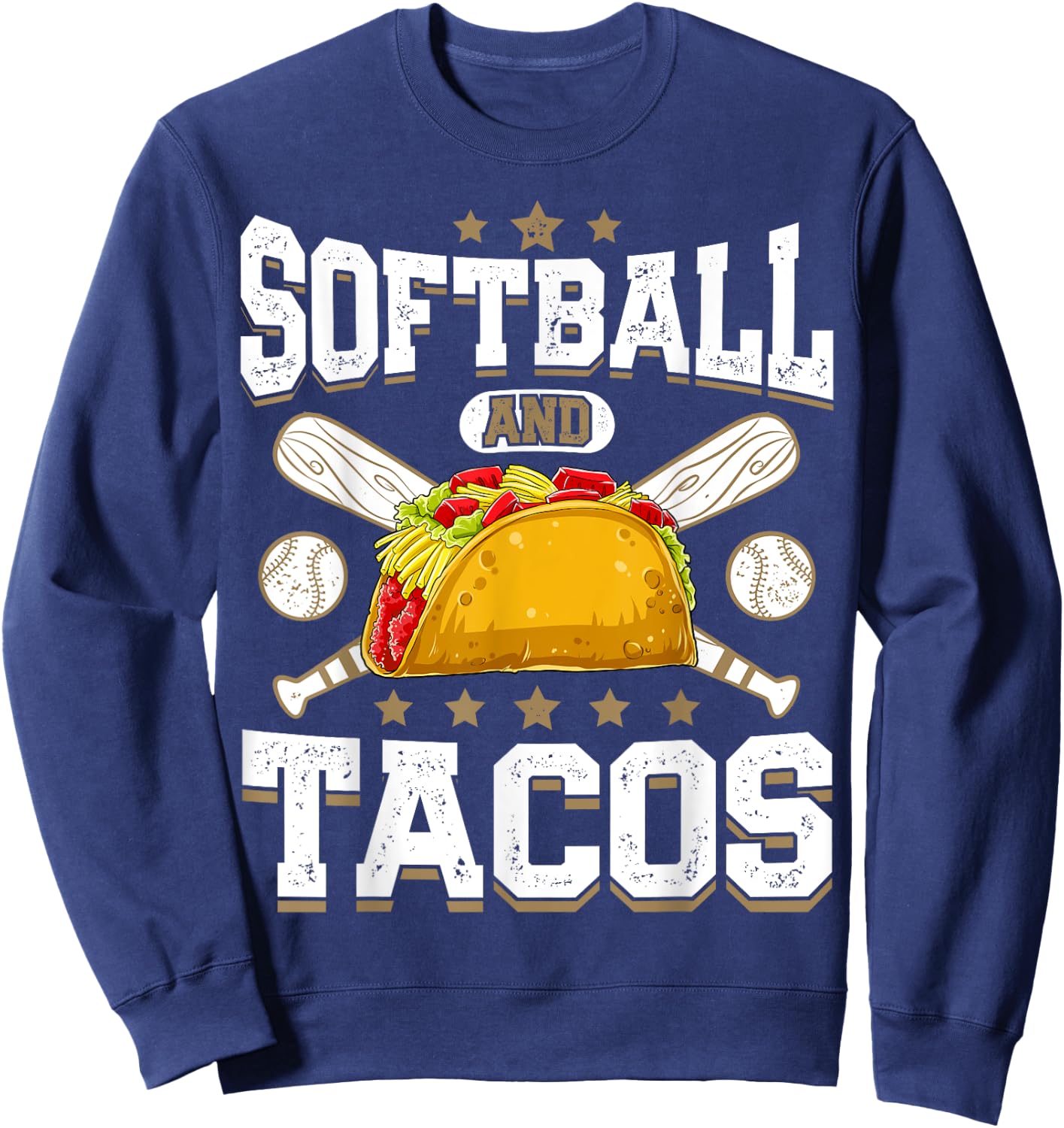 Softball And Tacos Funny Catcher Pitcher Batter Food Lover Sweatshirt - Sweatshirt | Navy
