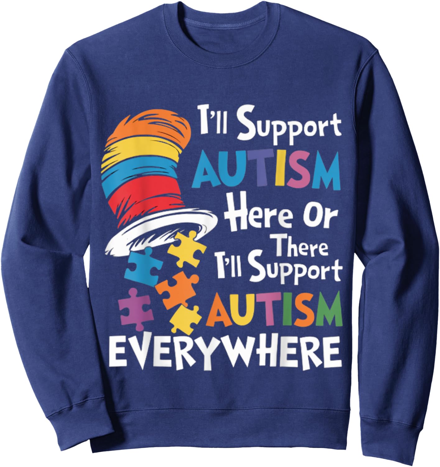 Retro I'll Support Autism Here Hat Puzzles Autism Awareness Sweatshirt - Sweatshirt | Navy