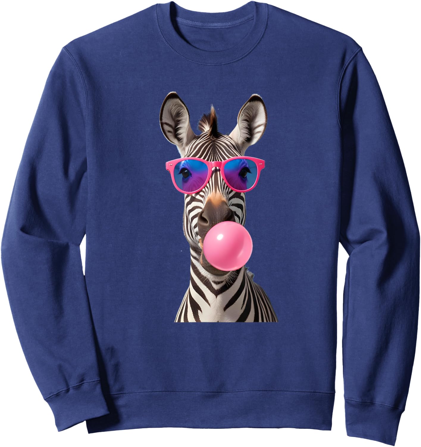 #snirt Funny Zebra Bubblegum Bubble Pink Sunglasses Sweatshirt - Sweatshirt | Navy