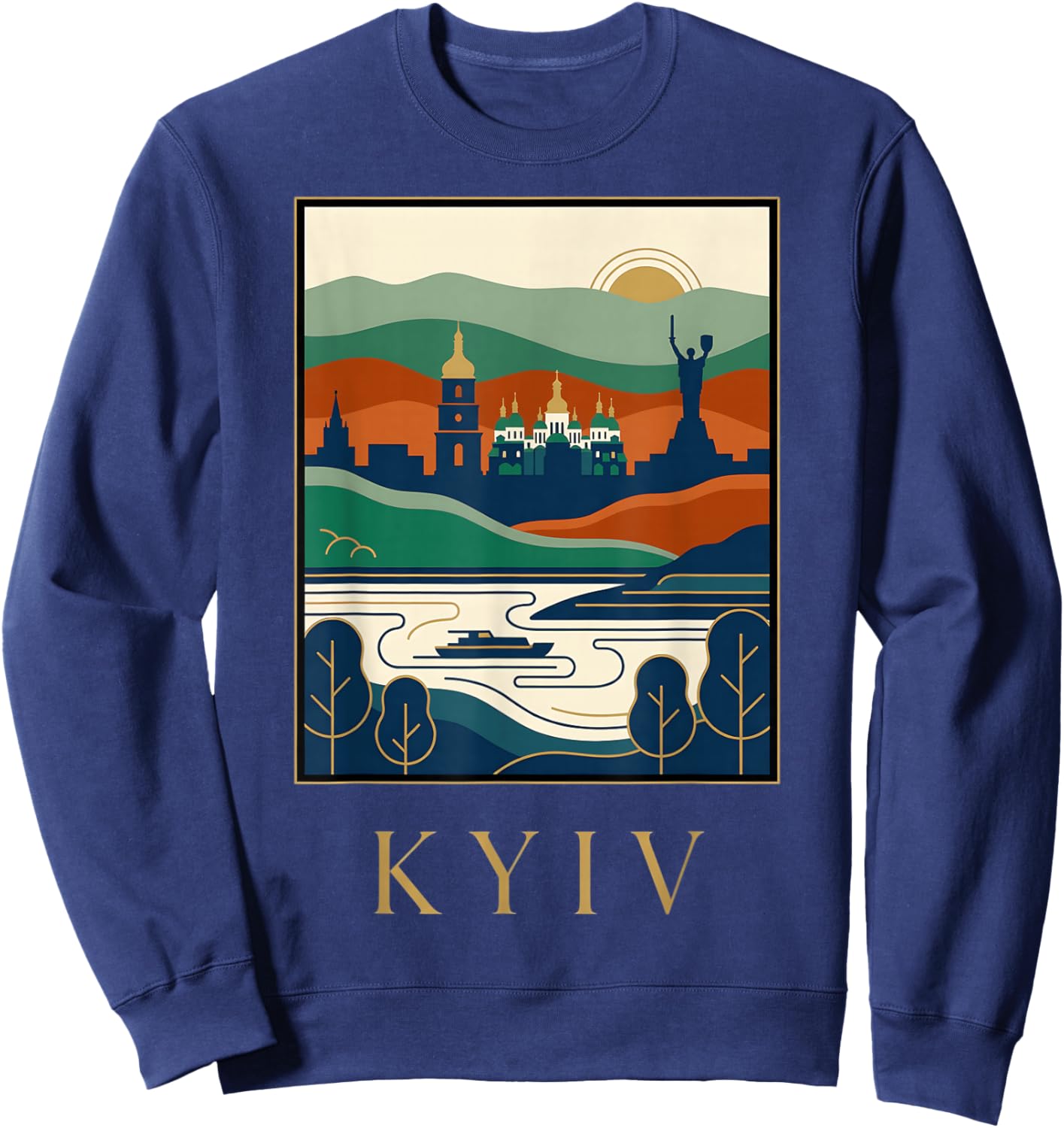 Kyiv Ukraine Vintage Retro Skyline Travel Art Design Sweatshirt - Sweatshirt | Navy
