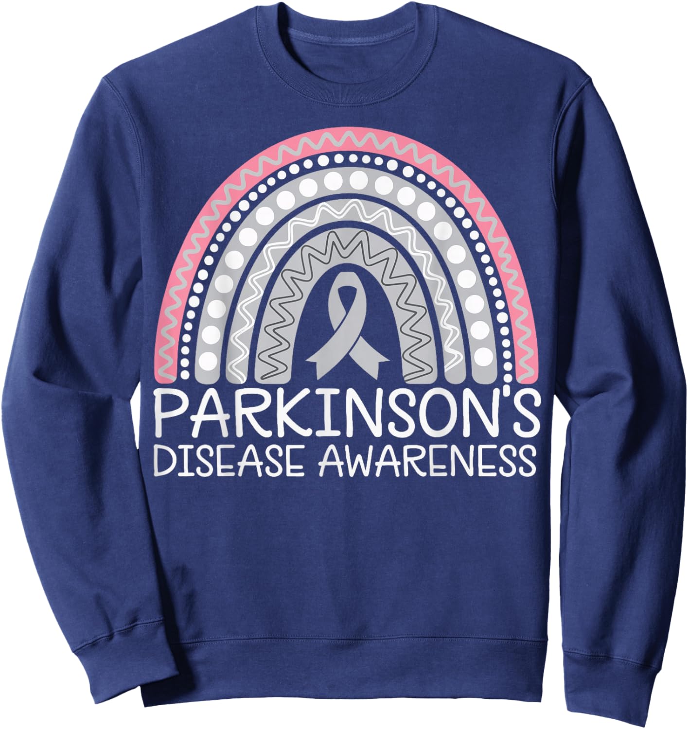 Parkinson's Fighter Gray Riboon -Adults Parkinson's Disease Awareness - Black, Small, Short Sleeve, Crew Collar, Letter Print Sweatshirt - Sweatshirt | Navy