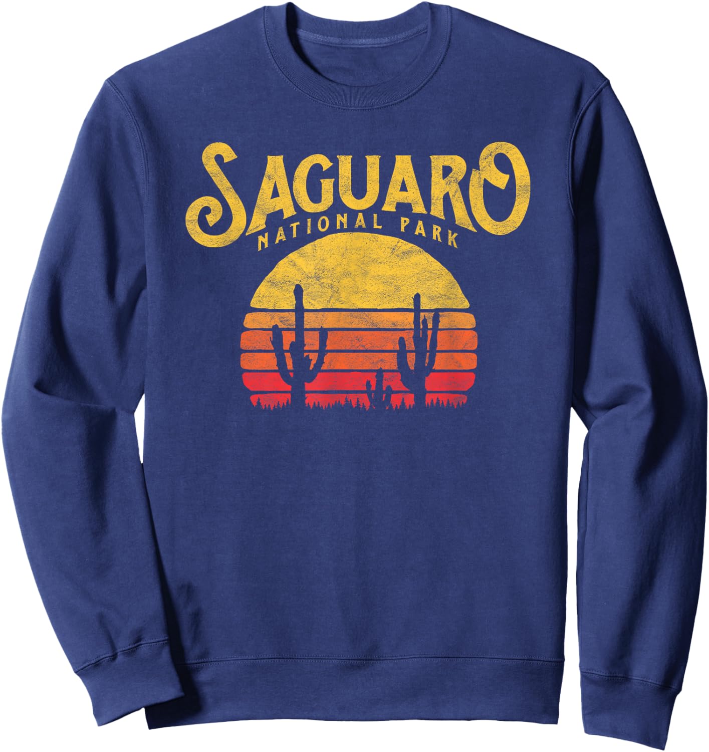 Vintage Saguaro National Park - Retro Cactus & Sun Sweatshirt - Sweatshirt | Navy