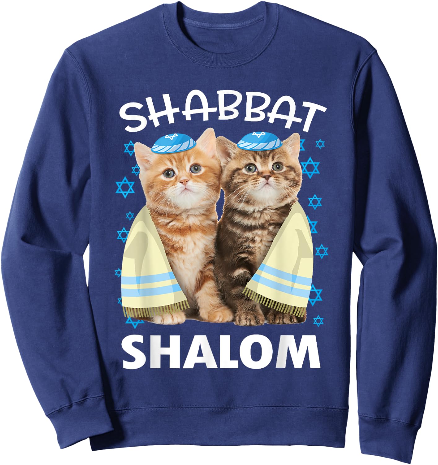 Shabbat Shalom Shirt Cute Cats With Kippah Funny Jewish Sweatshirt - Sweatshirt | Navy