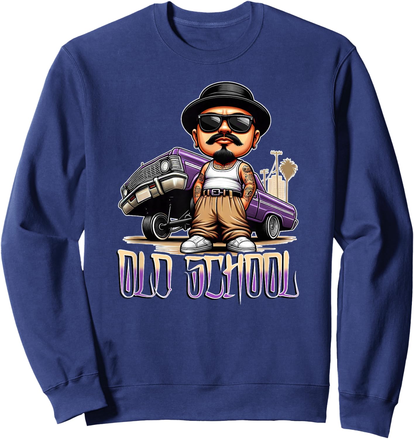 OLD SCHOOL Chicano Low Rider Art Homie Chicano Clothing Sweatshirt - Sweatshirt | Navy