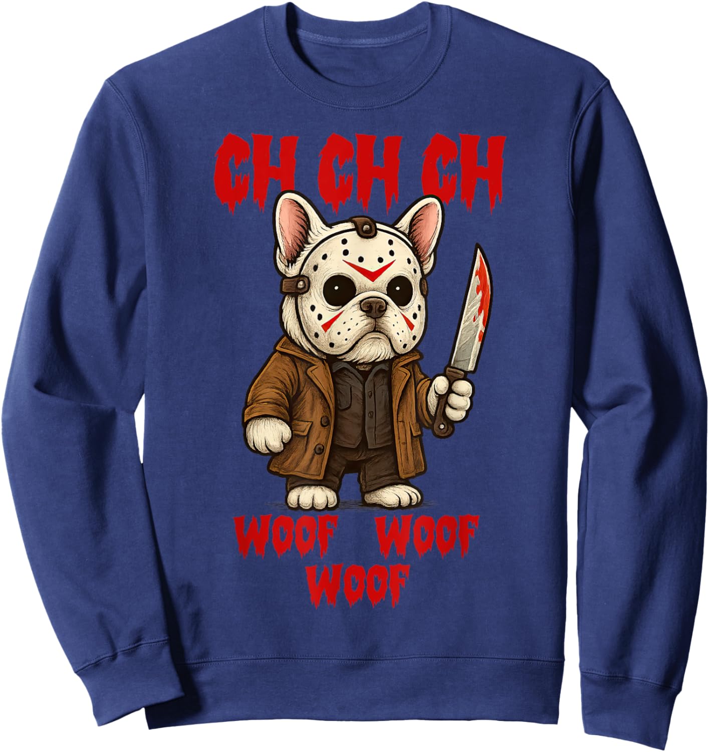 Vintage Horror Movie French Bulldog Funny Cute Woof Sweatshirt - Sweatshirt | Navy