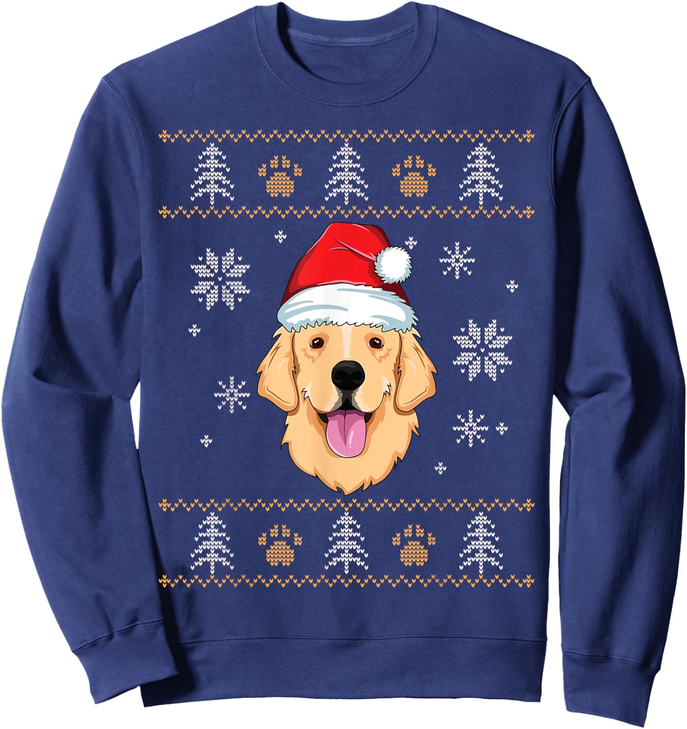 Ugly Christmas Golden Retriever Xmas Dog Lover Santa Kids Sweatshirt - Sweatshirt | Navy