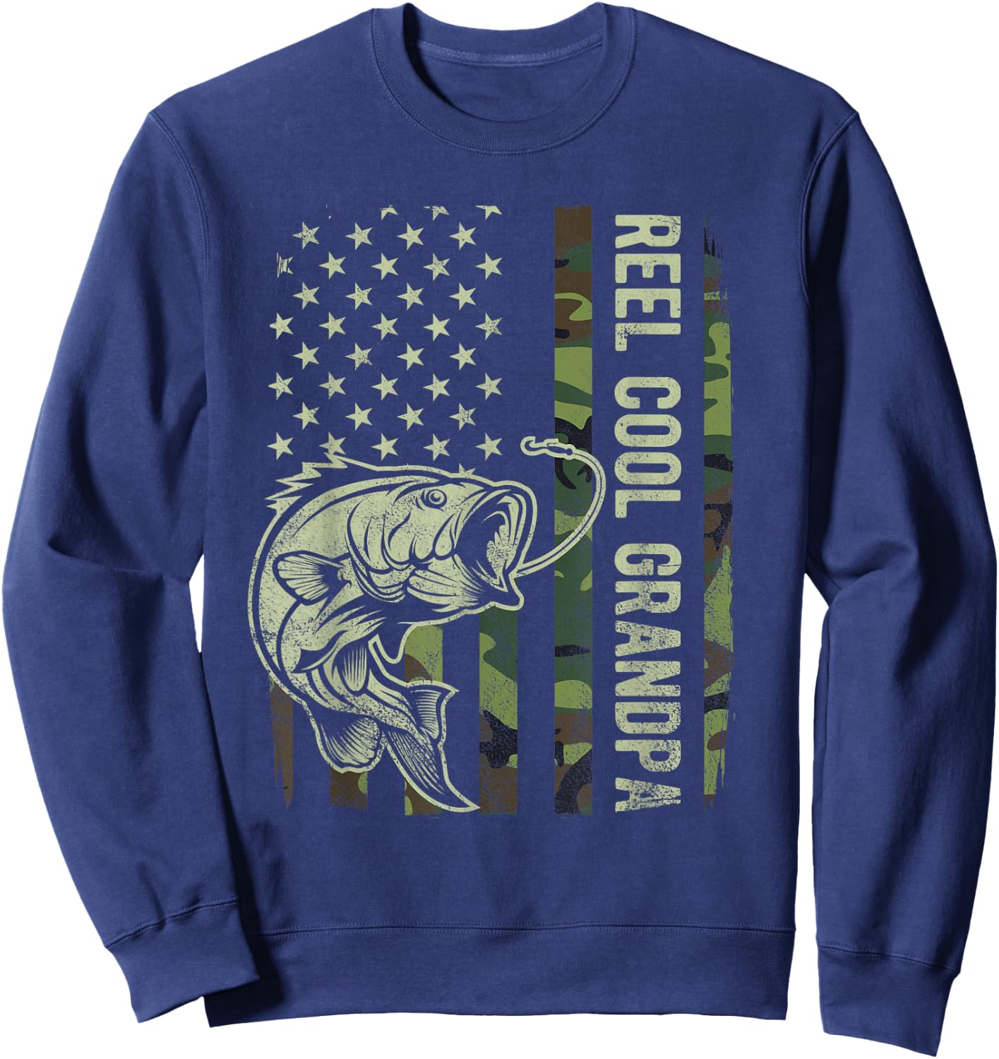 Reel Cool Grandpa Camouflage American Flag Fathers Day Sweatshirt - Sweatshirt | Navy
