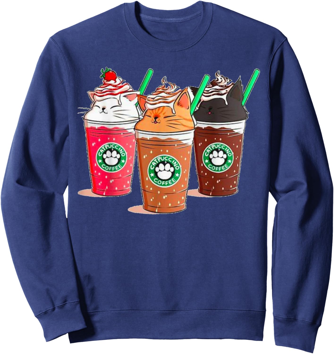 Kawaii Cat Catpuccino Sweatshirt - Sweatshirt | Navy