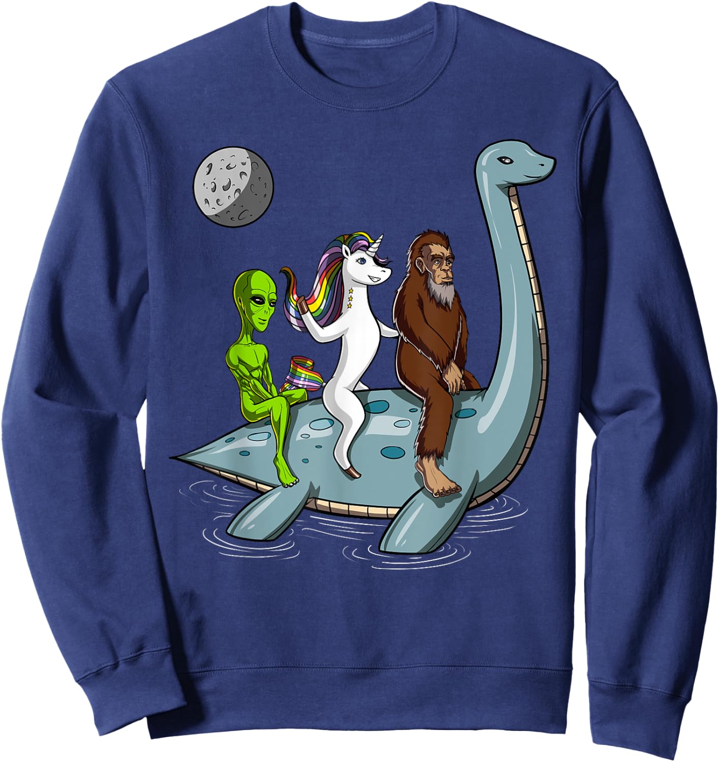 Alien Bigfoot Unicorn Riding Loch Ness Monster Cryptozoology Sweatshirt - Sweatshirt | Navy