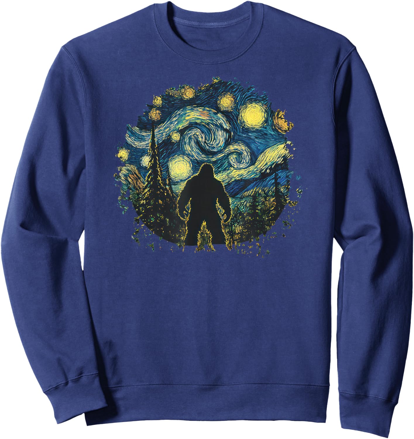 Bigfoot Starry Night Sasquatch Sky Painting Art Graphic Sweatshirt - Sweatshirt | Navy