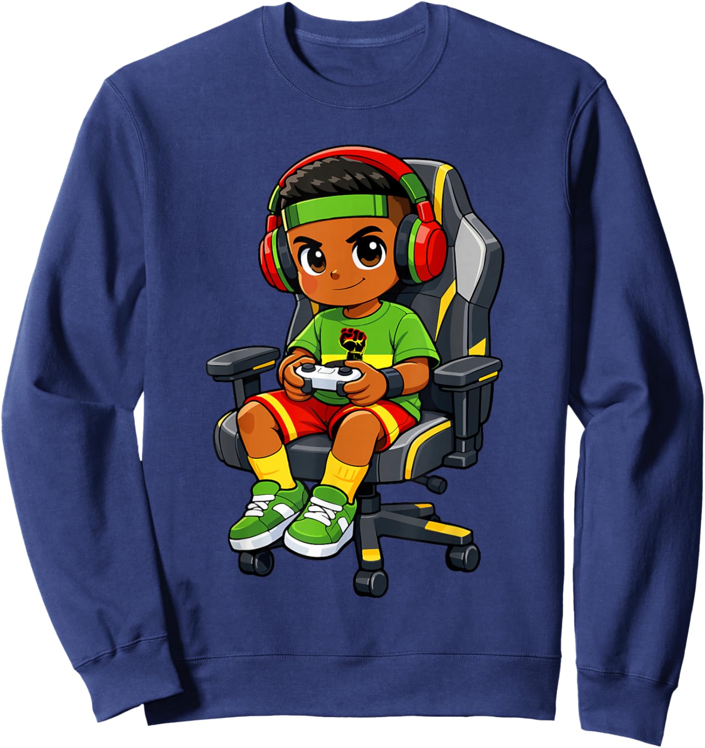 Funny Juneteenth African Afro Gamer Gaming Boys Kids Teens Sweatshirt - Sweatshirt | Navy