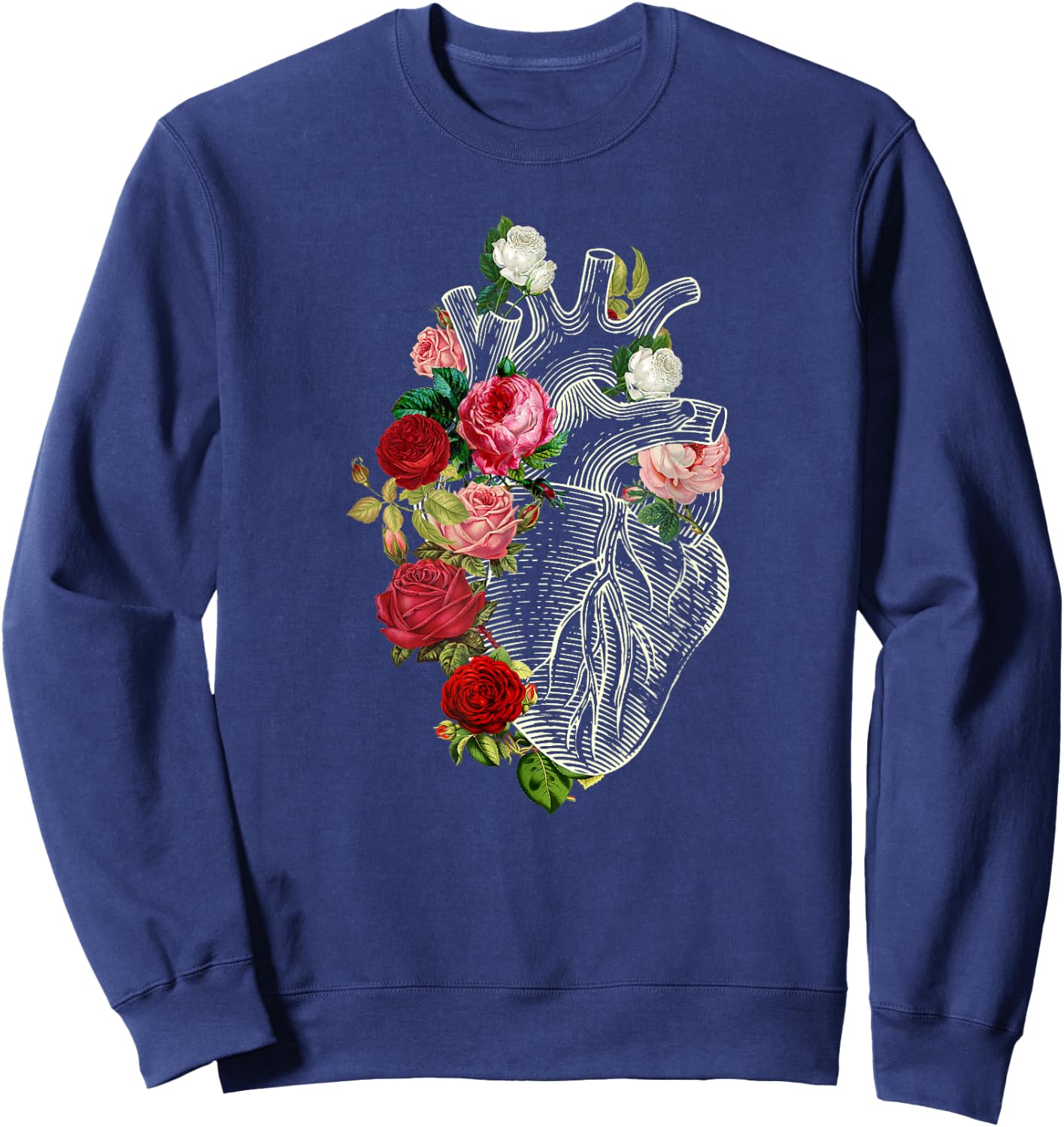 Anatomical Heart Floral Organ Cardiology Cardiac Nurse Sweatshirt - Sweatshirt | Navy