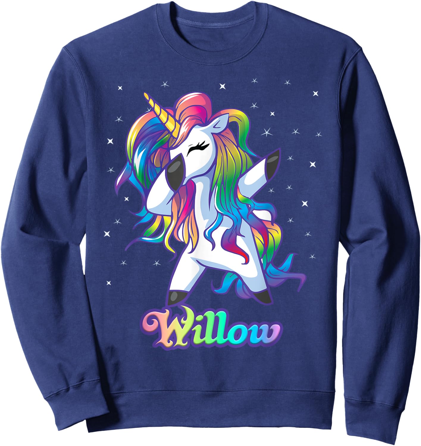 WILLOW Name Personalized Custom Rainbow Unicorn Dabbing Sweatshirt - Sweatshirt | Navy