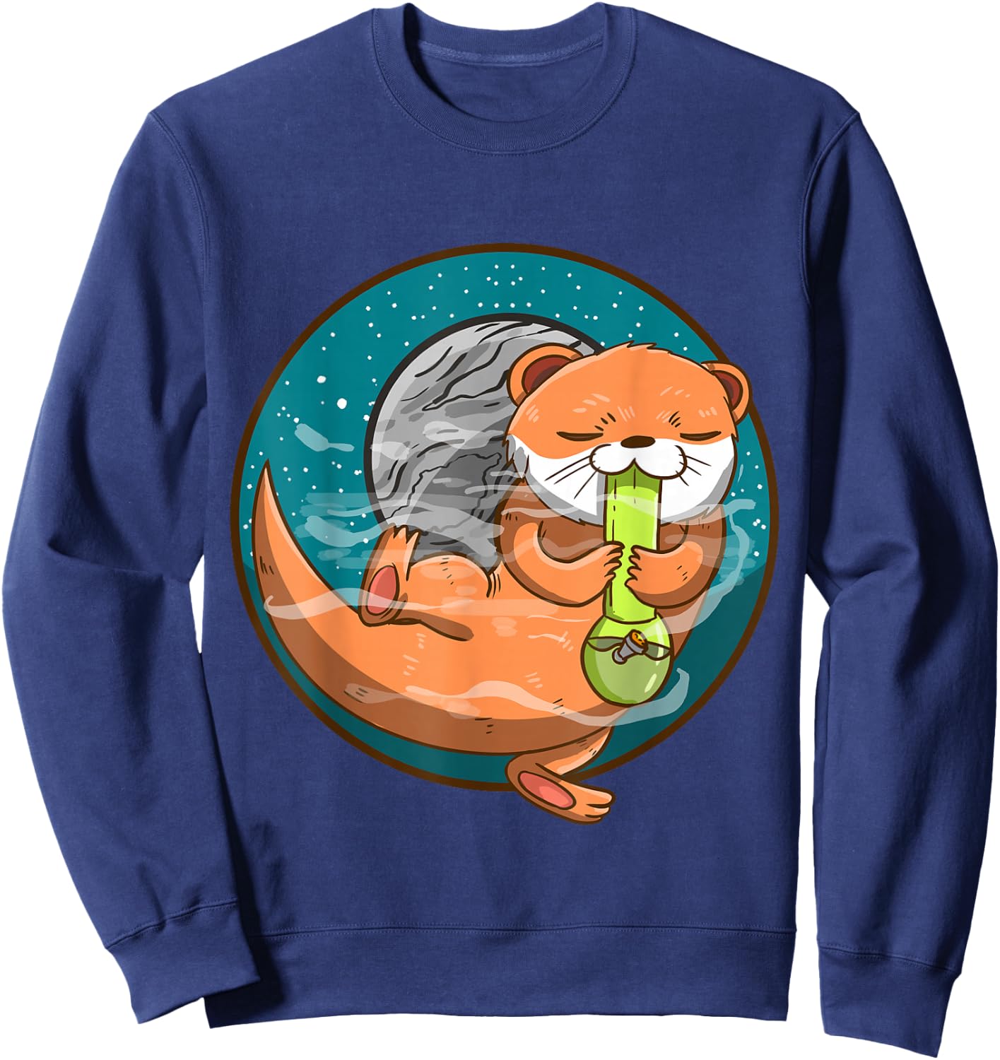 Otter Space Bong Funny Sea Animal Smoking Weed Galaxy Sweatshirt - Sweatshirt | Navy