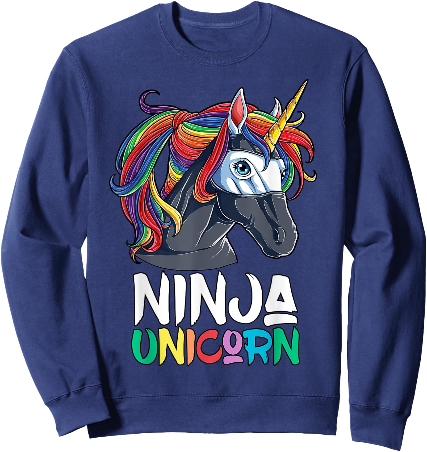 Ninja Unicorn T shirt Girls Rainbow Martial Arts Fighter Sweatshirt - Sweatshirt | Navy