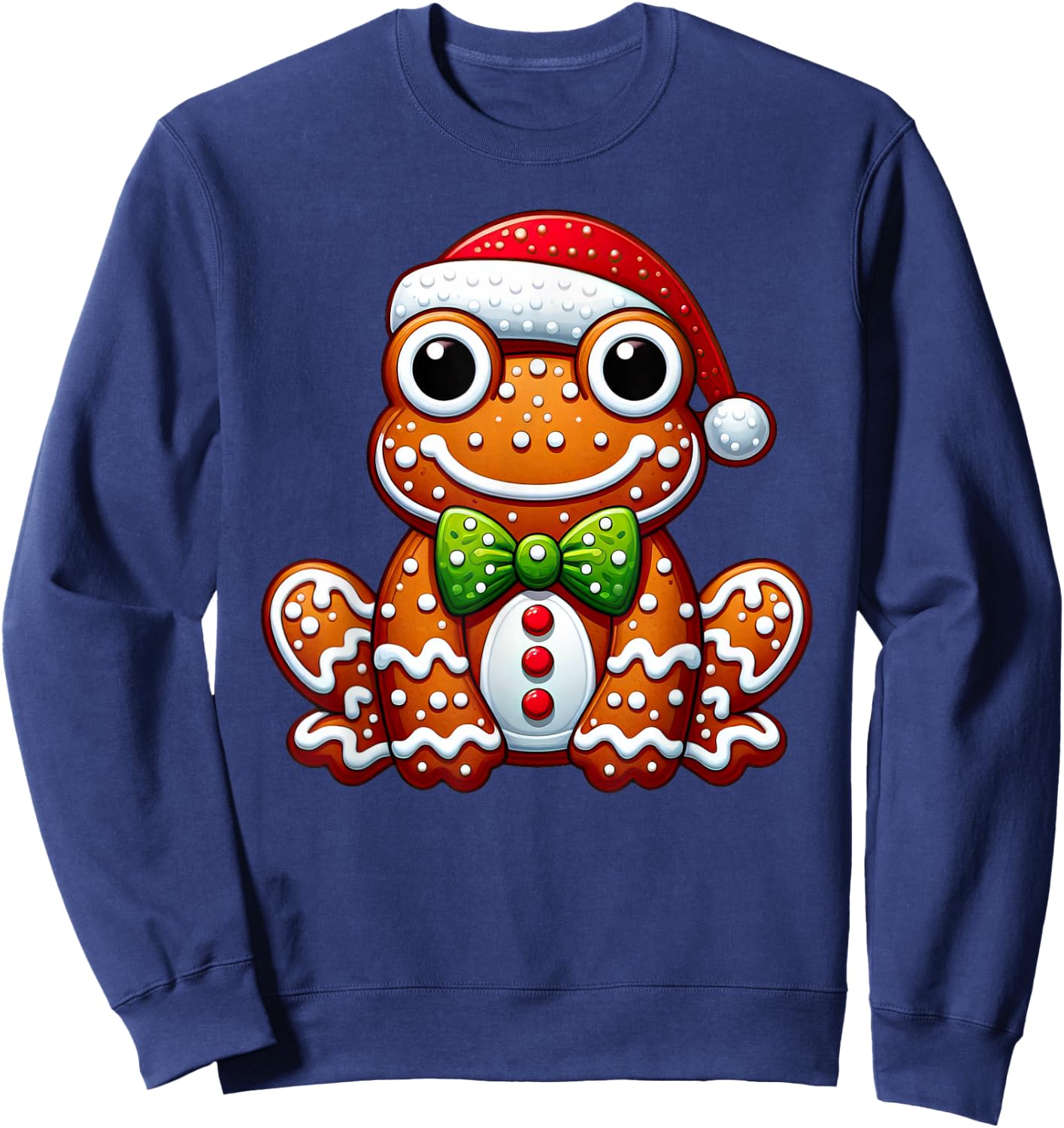 Funny Gingerbread Man Frog Christmas Kids Sweatshirt - Sweatshirt | Navy