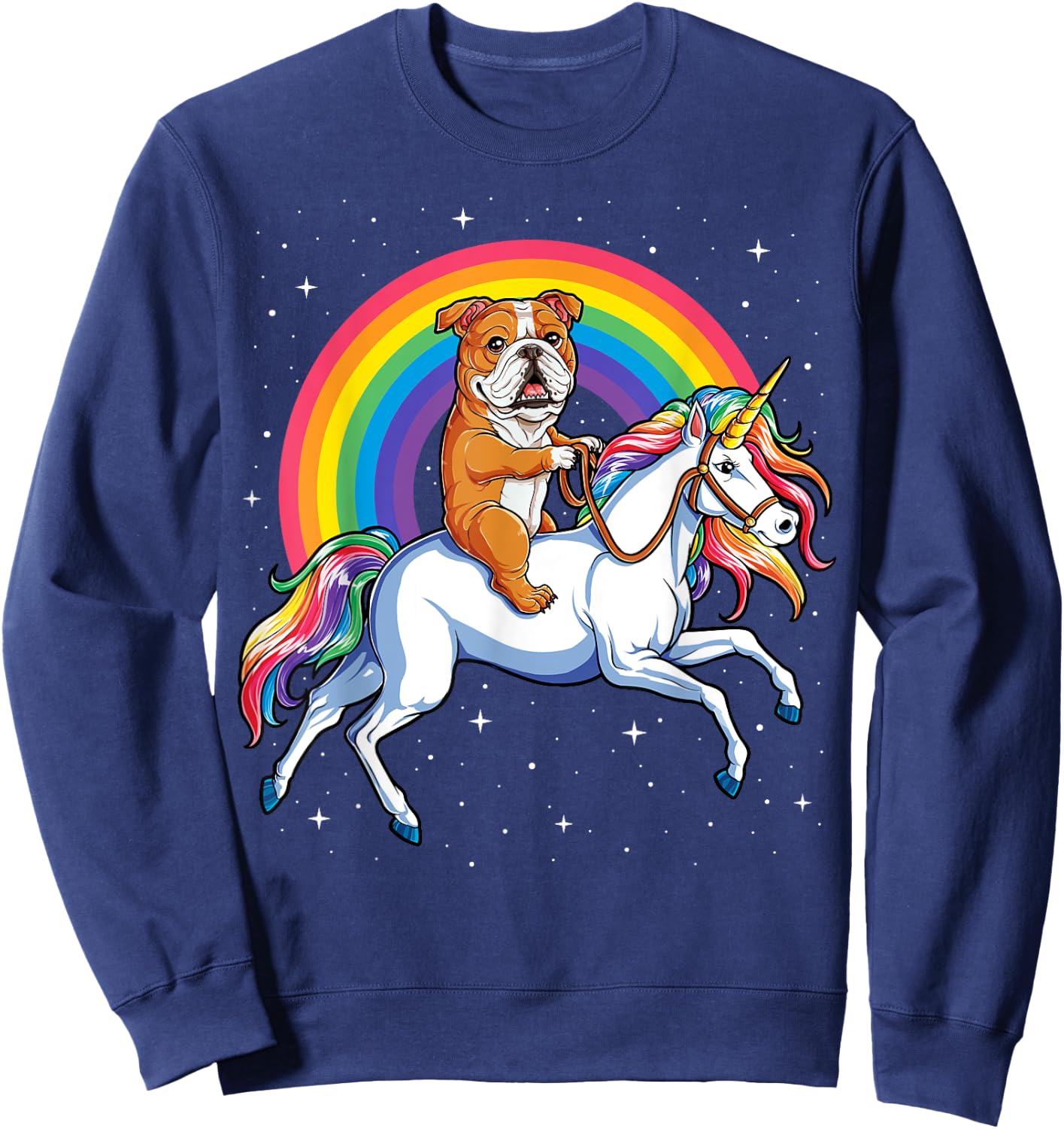 English Bulldog Unicorn T shirt Girls Space Galaxy Rainbow Sweatshirt - Sweatshirt | Navy