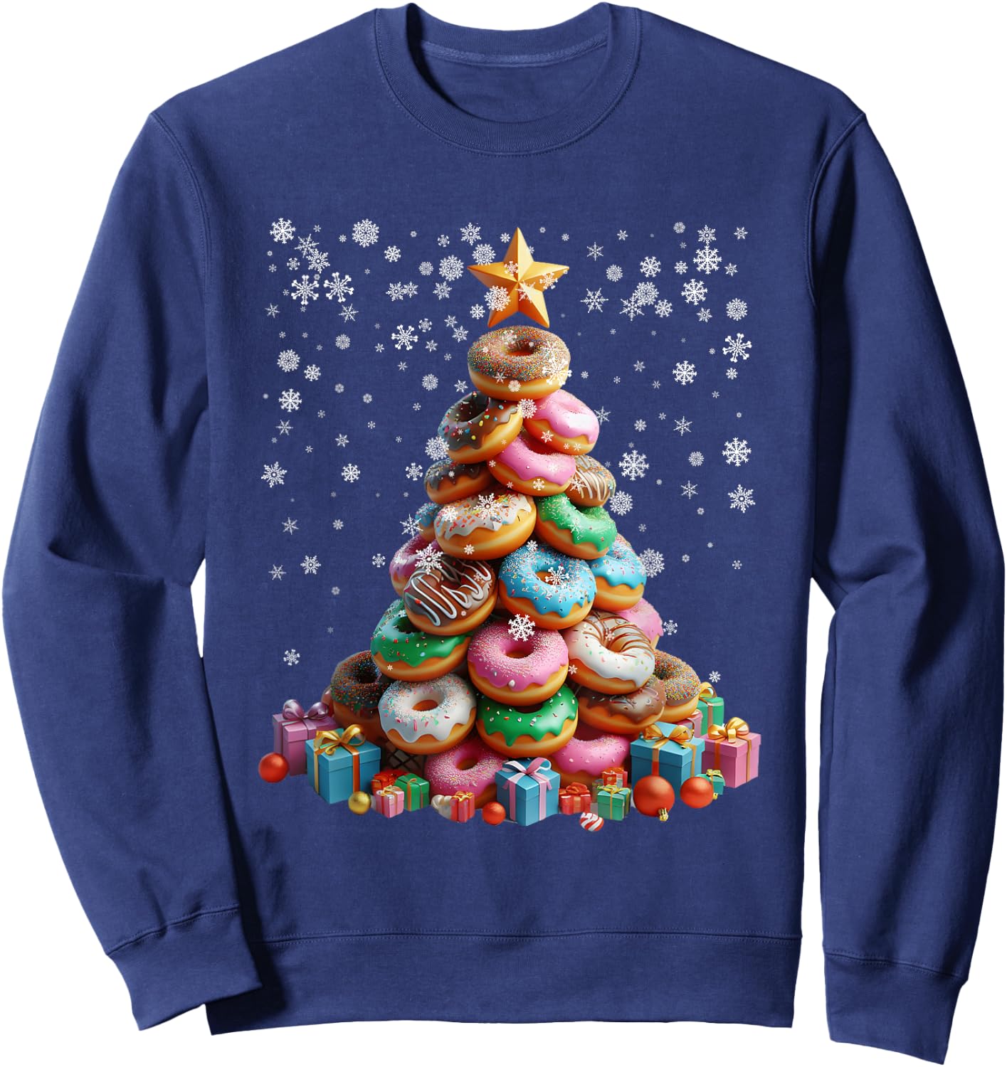 Funny Donuts Christmas Tree Lights Xmas Pjs Sweet Cake Sweatshirt - Sweatshirt | Navy