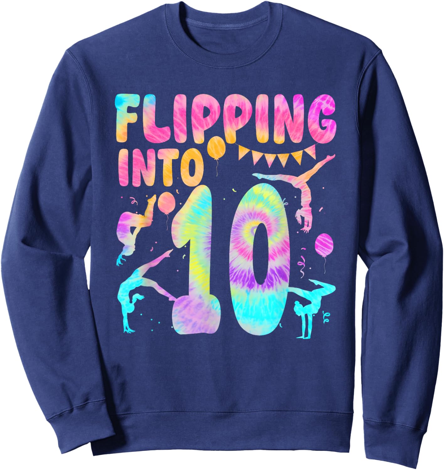 Flipping Into 10 Years Old Birthday Girl Gymnast 10th Sweatshirt - Sweatshirt | Navy