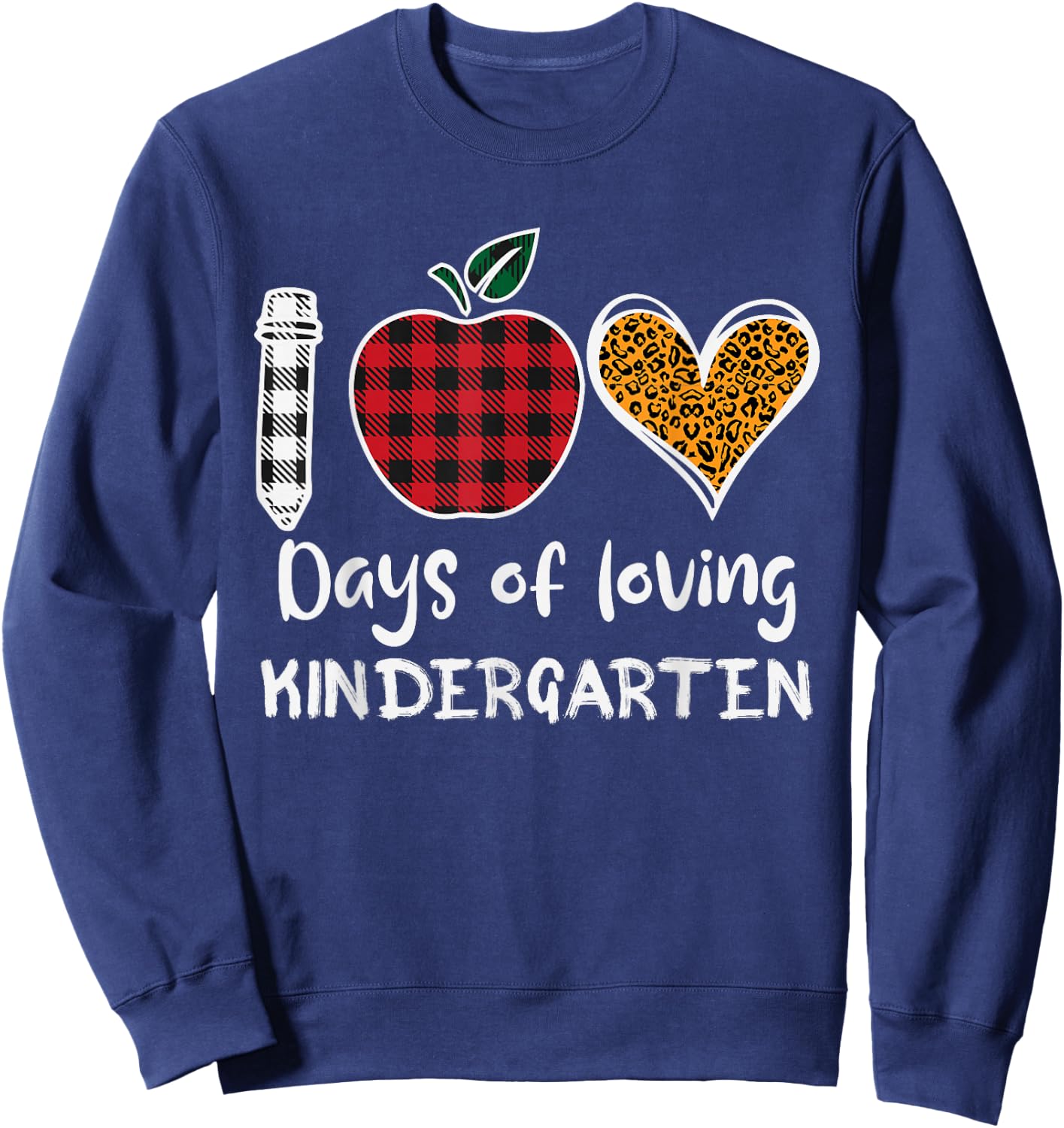 Leopard Plaid 100 Days Of Loving Kindergarten Teacher Kids Sweatshirt - Sweatshirt | Navy