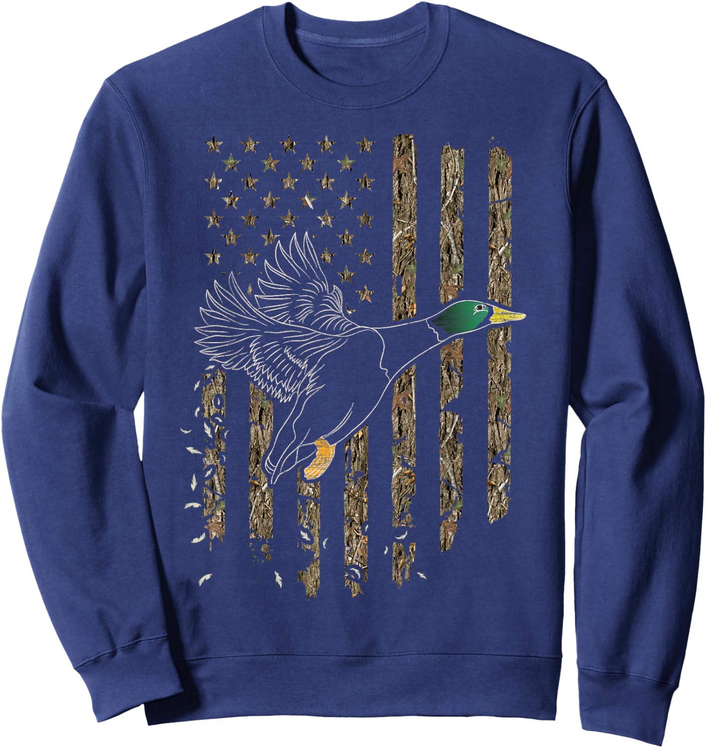 Duck Hunter American Flag Waterfowl Hunting Camouflage Small Sweatshirt - Sweatshirt | Navy