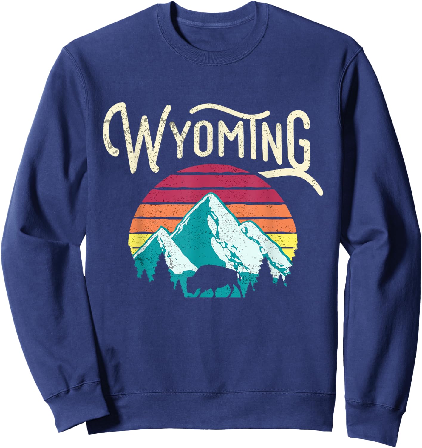 Retro Wyoming, WY Mountains State Wildlife Sweatshirt - Sweatshirt | Navy