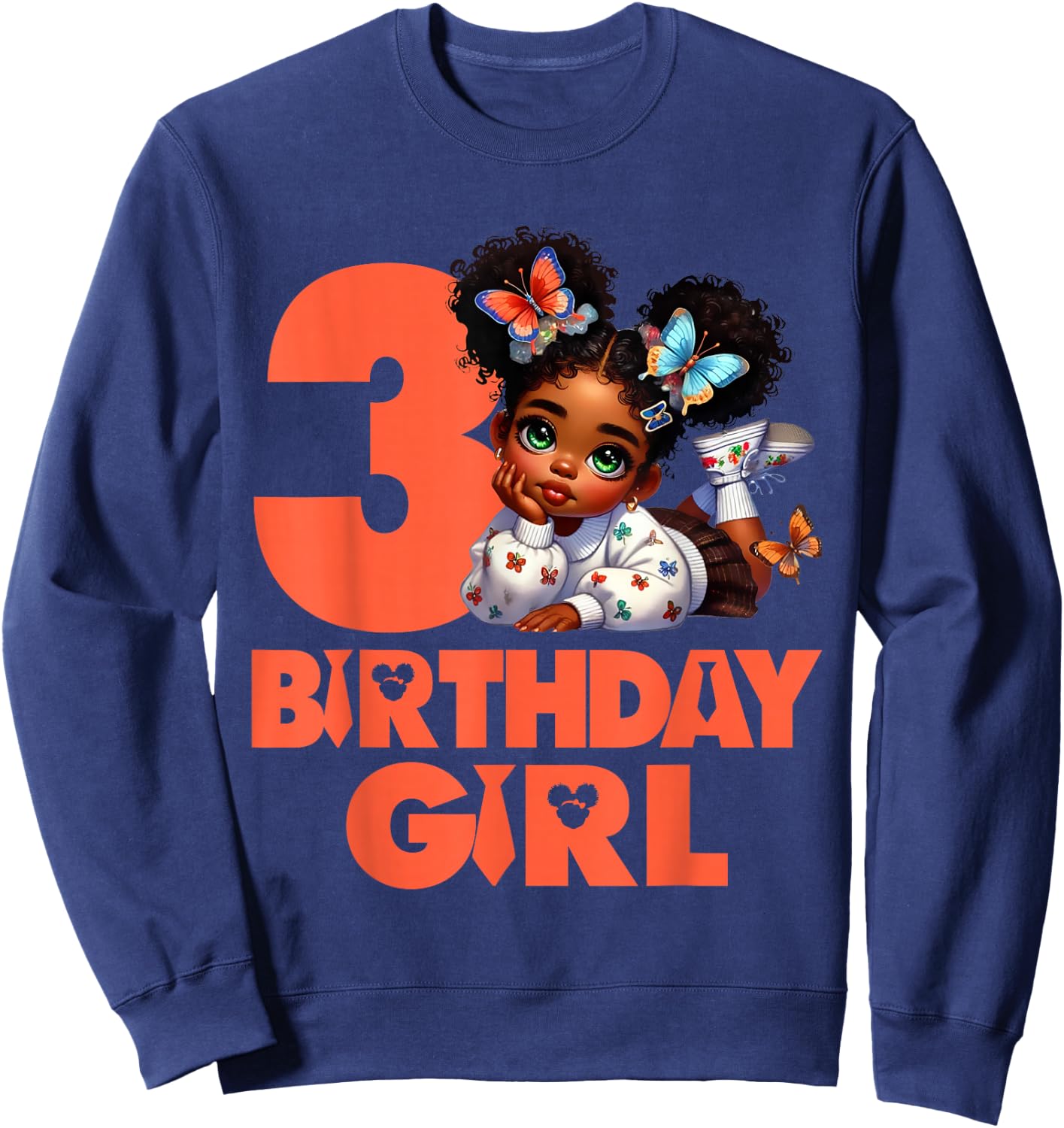 3rd Baby Girl Birthday 3 Year Old Black Afro Kid Boss Theme Sweatshirt - Sweatshirt | Navy
