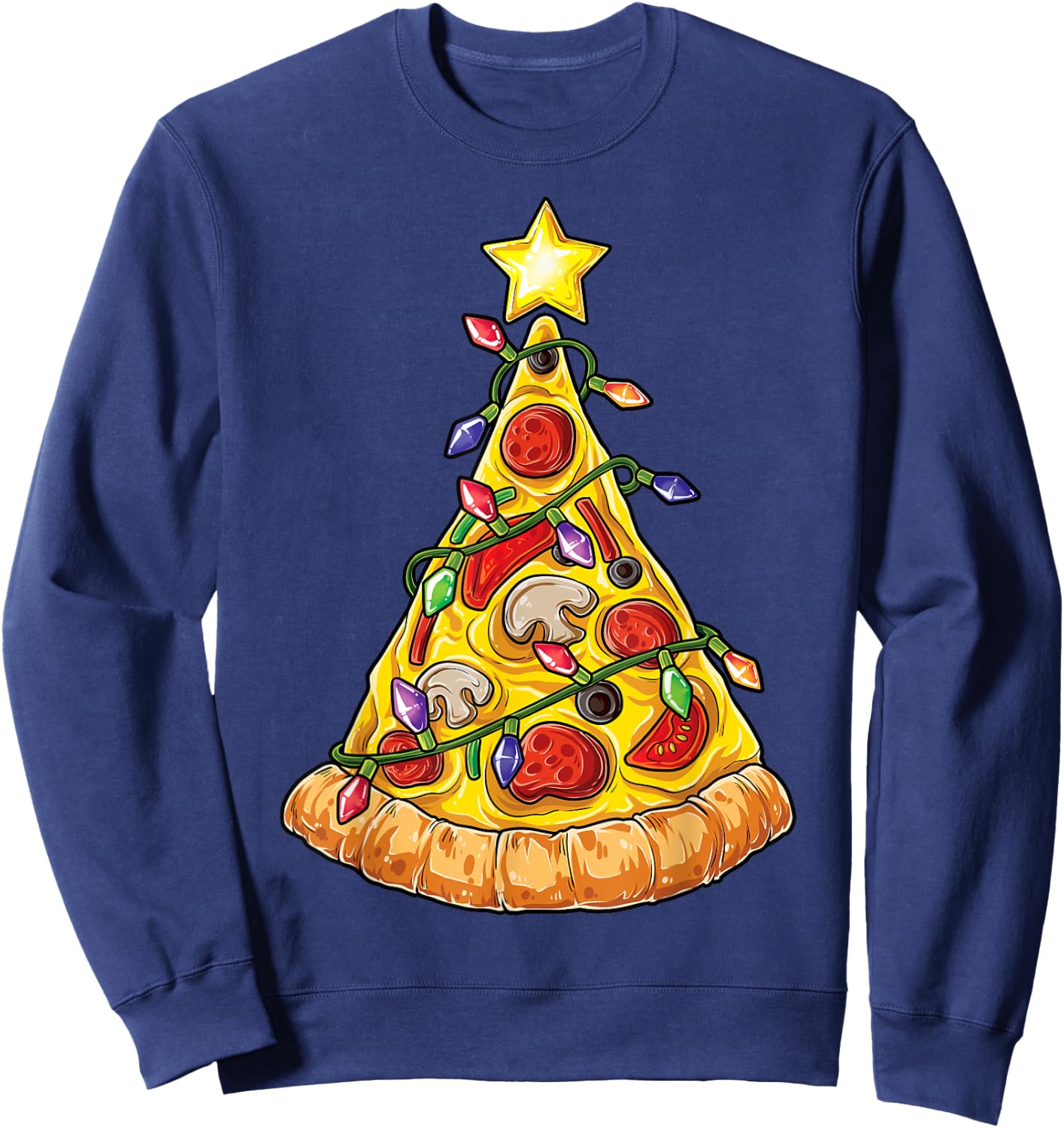 Pizza Christmas Tree Lights Xmas Boys Men Crustmas Pepperoni Sweatshirt - Sweatshirt | Navy