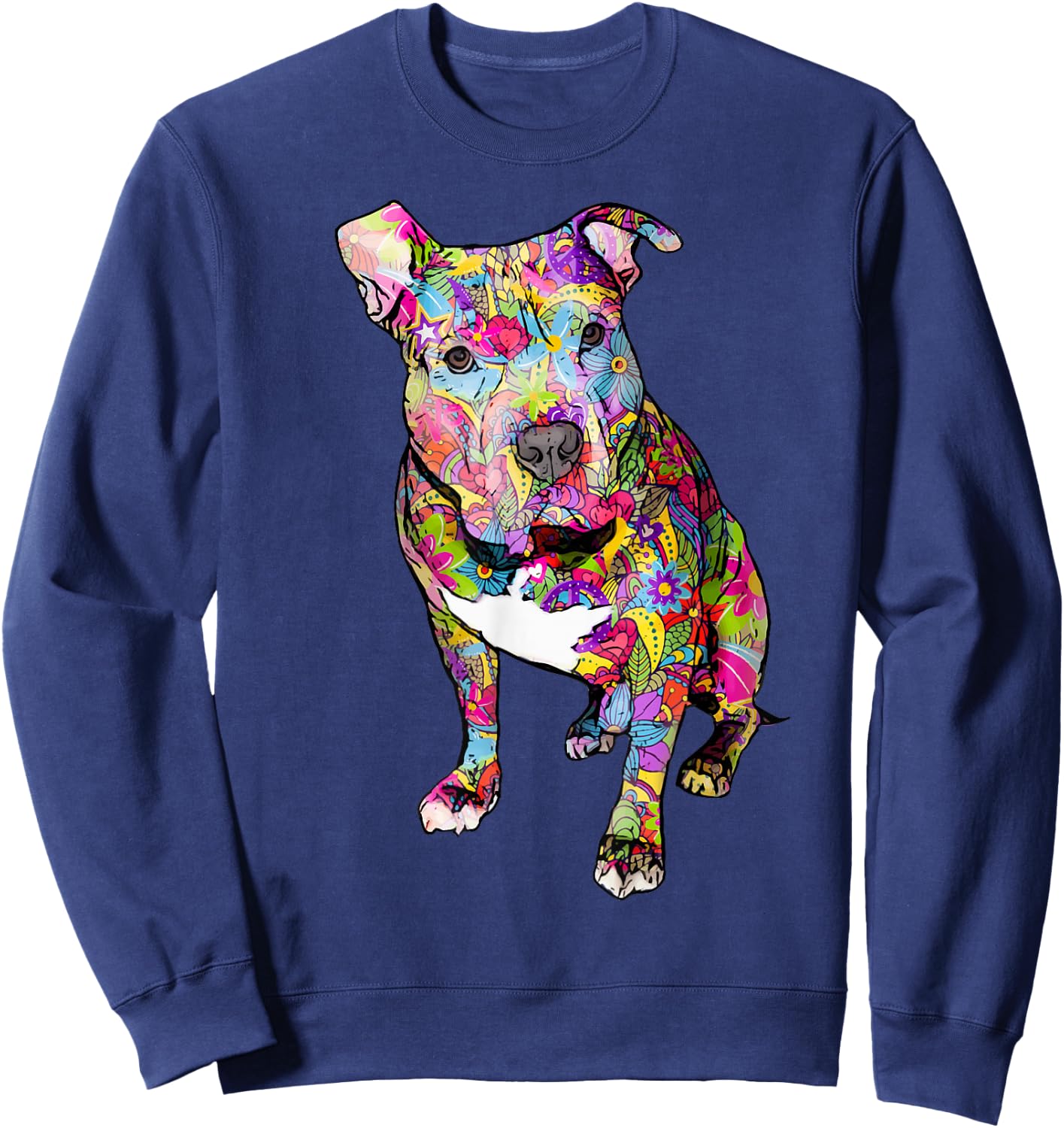 Pitbull Colorful Hippie Peace Sign Cute Pit Bull Lover Dog Sweatshirt - Sweatshirt | Navy