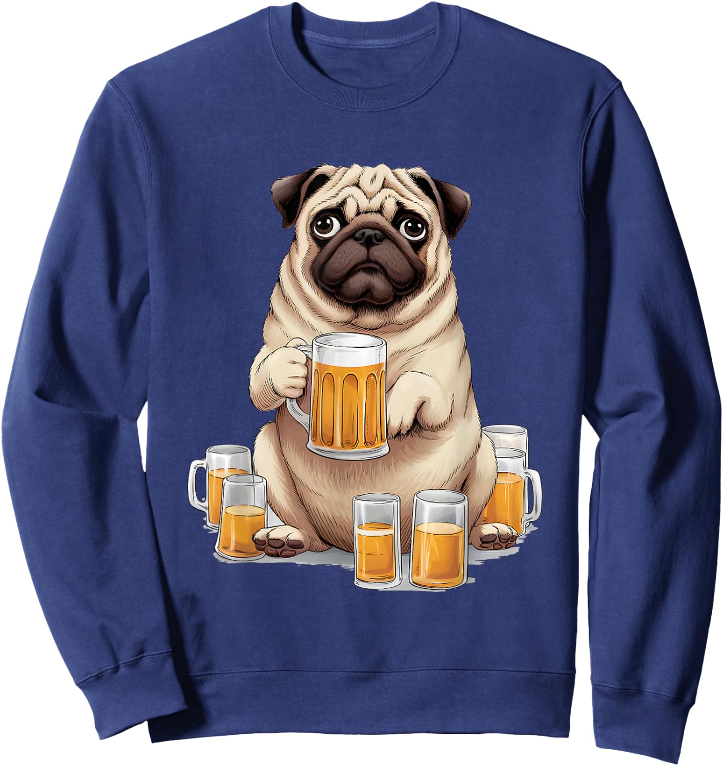 Pug Drinking Beer - Funny Beer Drinking Dog Lover Men Women Sweatshirt - Sweatshirt | Navy